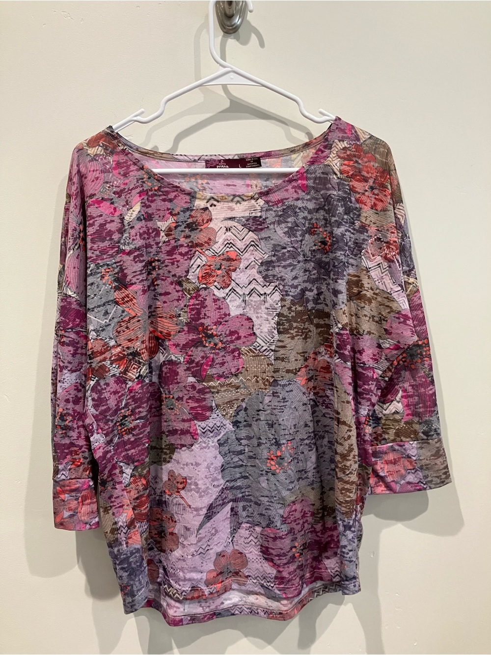 Prana Bouquet Top Floral Mixed-Print Burnout Shirt - Pink Purple Gray